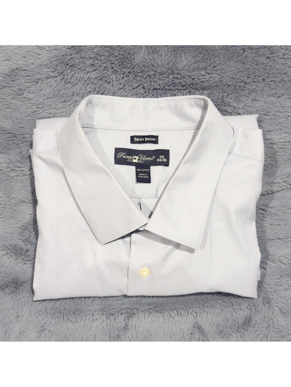 Pronto Uomo Non-Iron Classic Fit Cotton Gray Dress Shirt Size 20 - 34/35 Tall